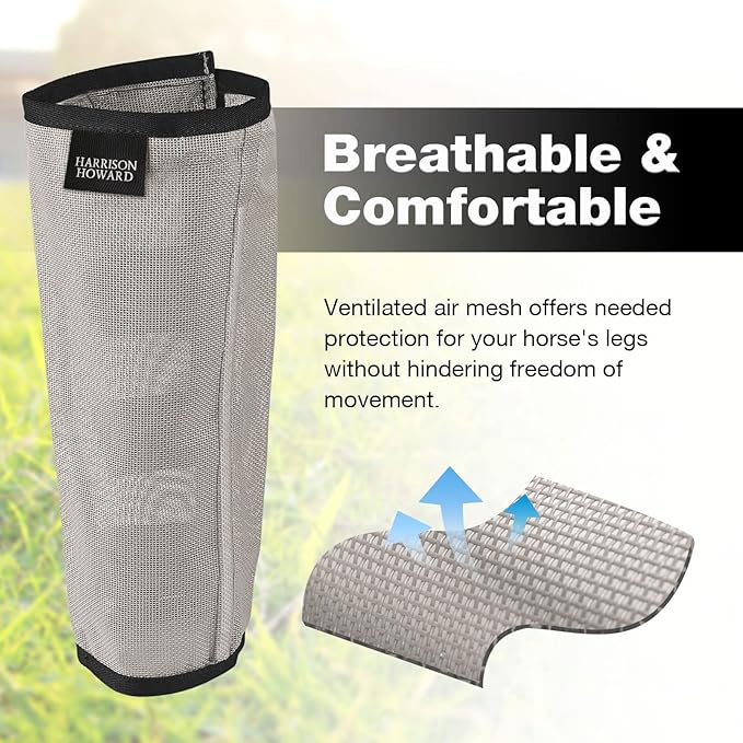 Harrison Howard Loose Fitting Fly Boots UV-Protective Extra Tough Mesh Ventilated Four Fasteners Stay-on Design Protect Horse Legs & Stomp-Reducing Set of 4 Original Grey Mini