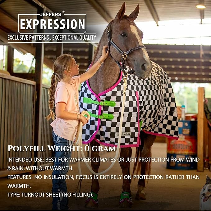 Jeffers Expression 1200 Denier Standard Neck Turnout Sheet, Skater Cowgirl, 81"- Waterproof, Breathable Horse Sheet with 0g Polyfill, No Insulation - Ideal Protection for Wind & Rain, Light Weight