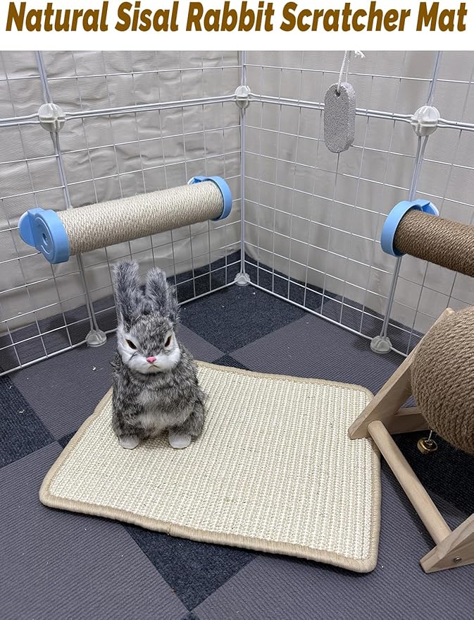 Rabbit Scratching Pad 2 Pack Natural Sisal Bunny Scratch Pads Small Animal Nail Scratcher for Indoor Grinding Claw Mat Pet Rug for Guinea Pigs Chinchillas Ferrets (White)
