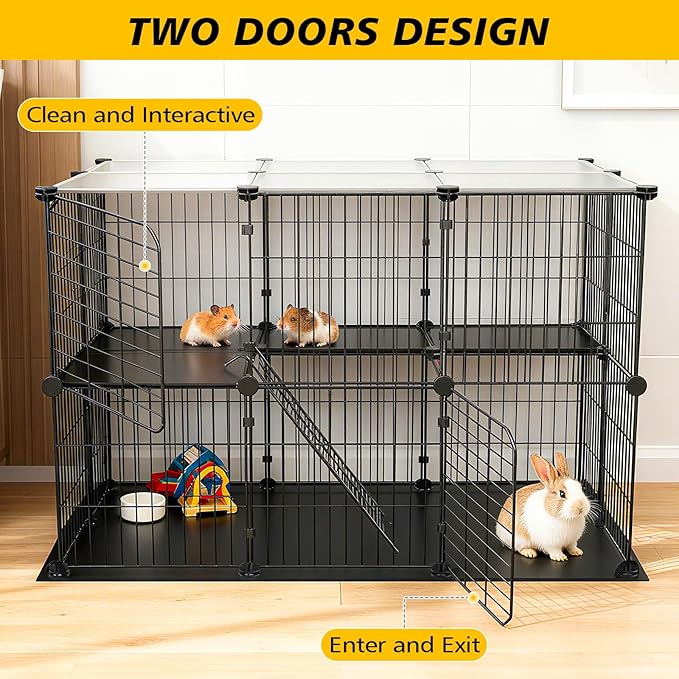 XiaZ Small Animal Playpen with Waterproof PVC Mat and 2 Doors, 35.4" L x 23.6" W x 23.6" H Guinea Pig Cages, 31 Panels C&C Cage for Guinea Pigs,Rabbit,Bunny,Hedgehogs,Chicken Puppy Indoor Outdoor