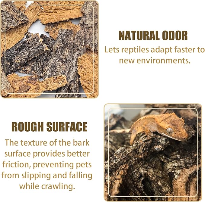 VCEPJH 1.5 LB Reptile Bark Bedding, Natural Cork Bark for Reptiles Flat Cork Wood Terrarium Substrate Tank Supplies for Snake Spiders Bearded Dragons Hermit Crabs Geckos