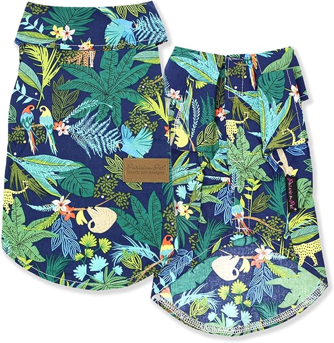Parisian Pet Unisex Amazonia Shirt - Leafy Beach Outfit for Dogs - Cotton Summer Clothes - Stylish Hook and Loop Closure Costume - Machine Washable Shirts for Large Dogs - 2XL