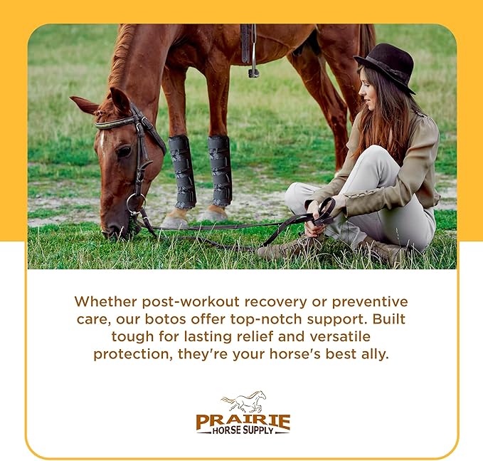 Prairie Horse Supply - Durable Nylon Ice Boots for Horses & Ponies - Cold Therapy Gel Boot Wrap for Hock, Ankle, Knee, Legs, Hooves One Size - Black Flexible Straps, Skid & Shipping Boots - (Black)