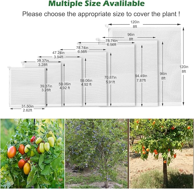 10 x 10ft Extra Large Fruits Tree Netting, Garden Mesh Insect Tree Cover with Zipper Drawstring Bird Barrier Net Plant Bag Blueberry Bushes Protection Plant Cover for Prevent Animals Deer Squirrel Bug