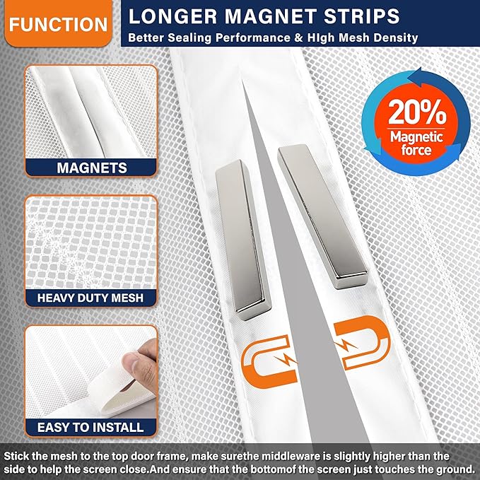Magnetic Screen Door, Keep Bugs Out, Pet & Kid Friendly，Works with Front Doors, Sliding Doors,Fit Door Size 36 x 78 Inches White
