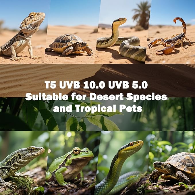 T5 10.0 UVB Reptile Light Fixture, T5 UVA UVB Light Tube Lamp Blub 39W 34" for Bearded Dragon, Tortoise,Desert Lizards,Leopard Gecko,Reptile & Amphibian Lamp