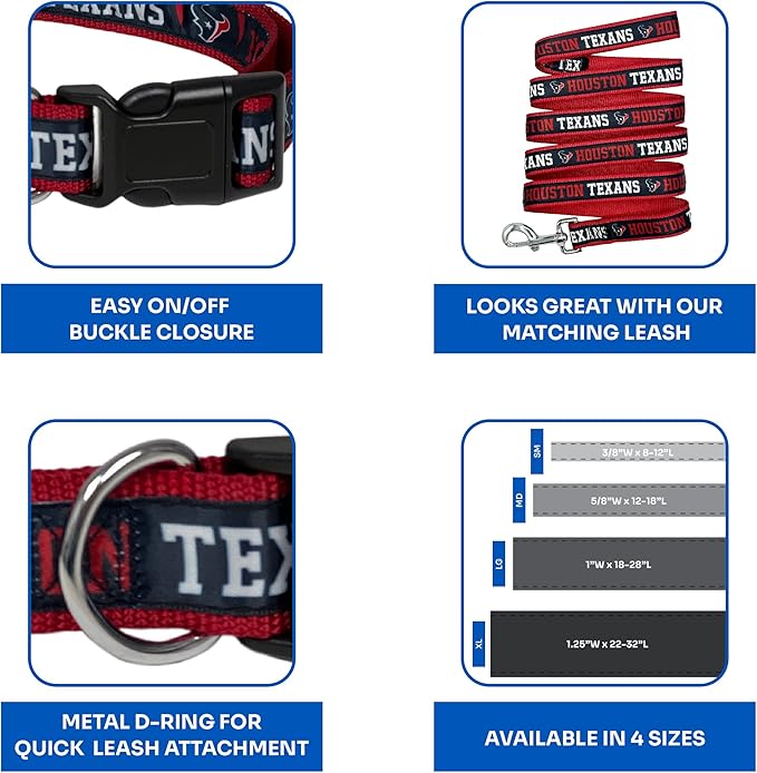 NFL Houston Texans Dog & Cat Collar - Large, Shiny & Colorful Licensed by The NFL