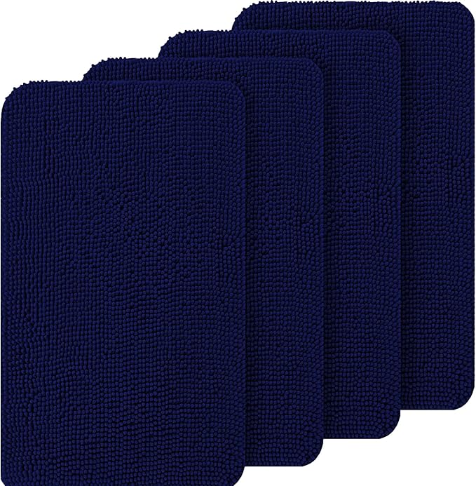 OLANLY Dog Door Mat Set 4-Piece 30x20, Absorbs Moisture and Dirt, Absorbent Non-Slip Washable Doormat, Quick Dry Chenille Mud Mat for Dogs, Entry Indoor Entryway Carpet for Inside Floor, Navy Blue