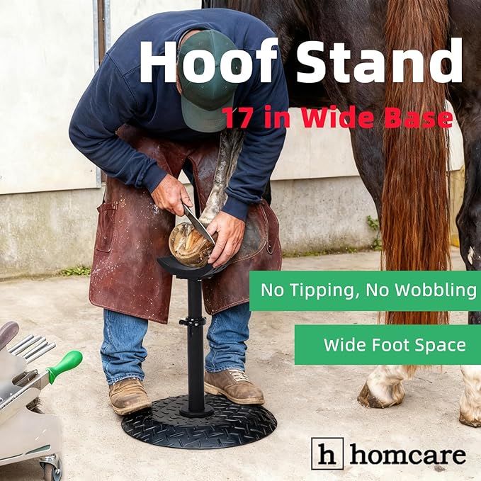 Horse Hoof Stand, Height Adjustable Farrier Stand for Horse Hoof Trimming, 17 in Wide Round Base for Foot Balance Control