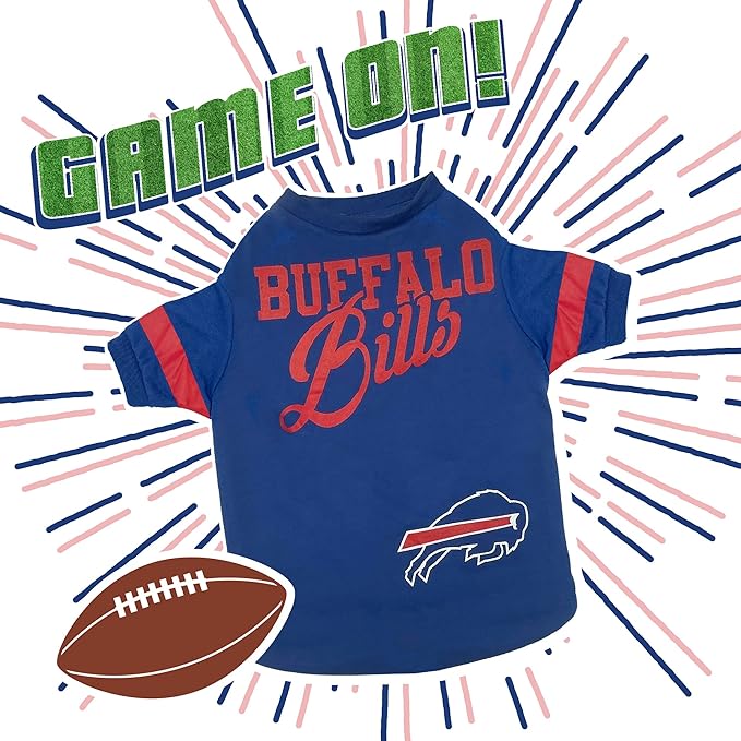Pets First NFL Buffalo Bills T-Shirt for Dogs & Cats, Small. Football Dog Shirt for NFL Team Fans. New & Updated Fashionable Stripe Design, Durable & Cute Sports PET TEE Shirt Outfit (BUF-4146-SM)