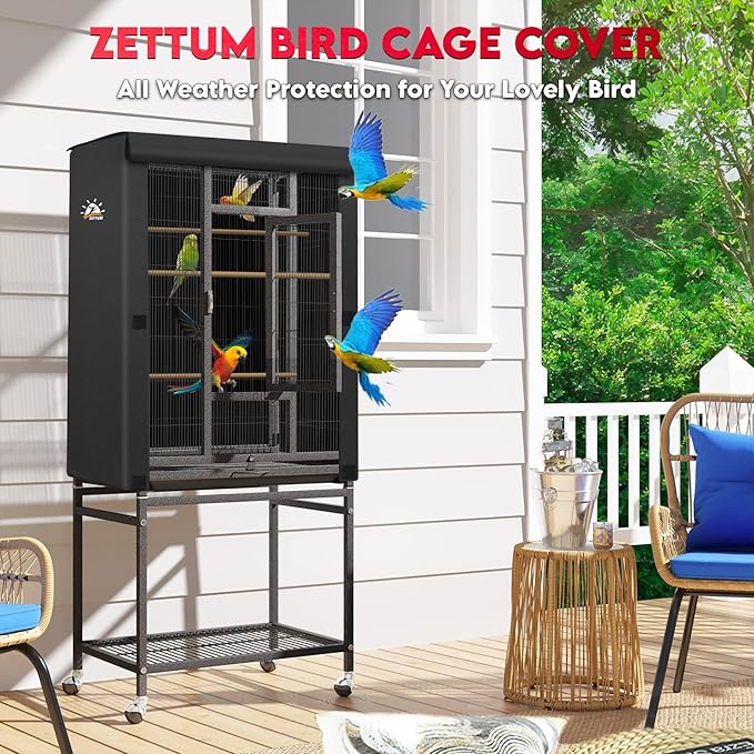 Zettum Bird Cage Cover - 600D Bird Cage Covers for Night Heavy Duty & Waterproof, Fade-Resistant Pet Bird Cage Cover Accessory for Parakeet, Parrot, Cockatiel and More Finches - 26 x 19 x 40 Inch
