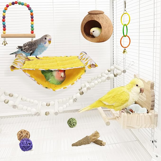 Mygeromon Bird Bed Hammock for Cage Parakeet Sleeping Hut Winter for Parrot/Budgie/Lovebird