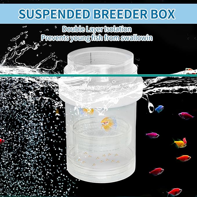Suspensions Breeder Box, Floating Mesh Isolation Fish Tank Separator Set, Ideal for Aquatic Pets, Small, White, 1 Set
