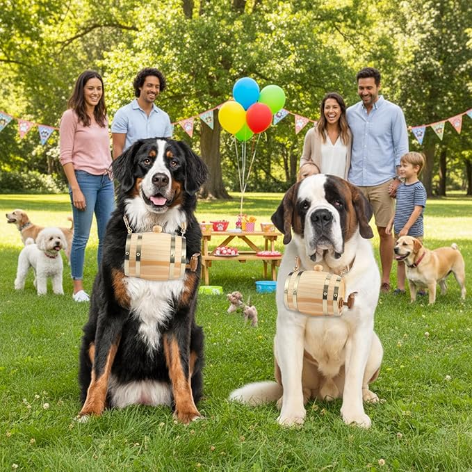 3 Pcs St Bernard Rescue Barrel Collar Set Include 1/2 Liter Saint Bernard Barrel Collar, Adjustable Hoops and Dog Stickers for Pet Medium and Large Dogs