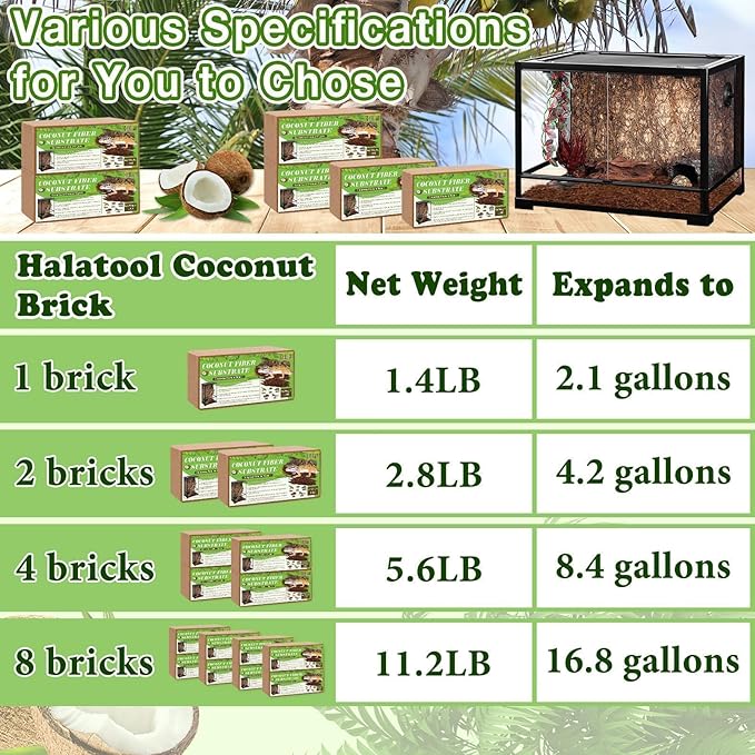 Halatool 2Pack Organic Coconut Fiber Substrate for Reptiles Premium Leopard Gecko Substrate Coco Husk Terrarium Bedding for Tortoise Habitat Snake Lizard Hermit Crab Tarantula Enclosure Worm Bin Frog