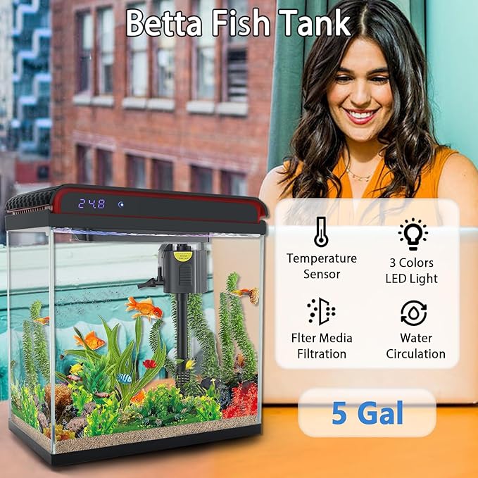 5 Gallon Fish Tank, Glass Aquarium Starter Kits