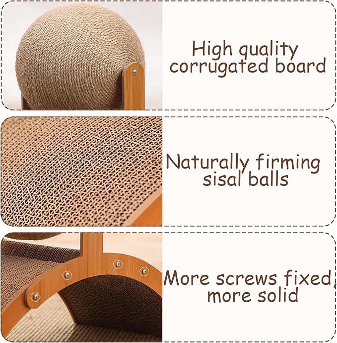 Rabbit Scratch Toys, Natural Sisal Bunny Scratching Cardboard Pad and Scratcher Ball, 2-in-1Pet Enrichment Interactive Toy for Indoor Bunnies Ferrets Chinchillas Small Animals Boredom Breaker