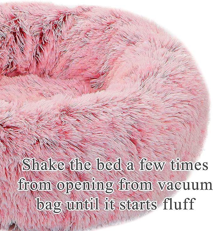 Calming Dog Bed X-Large, Soft Round Cuddler Dog Beds Fluffy Plush Faux Fur Pet Beds, Anit-Anxiety Self-Warming Comfy (32", Dark Pink)
