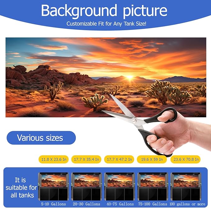 Aquarium Background & Terrarium Background – Ultra HD Static Cling, Tape-Free, Desert Sunset Design for Reptile Tank Decorations, Perfect for Bearded Dragon and Leopard Gecko Tanks 17.7 X 35.4 Inches