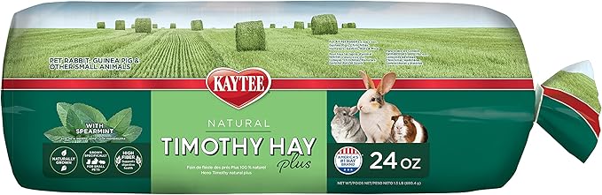 Kaytee All Natural Timothy Hay Plus Mint for Guinea Pigs, Rabbits & Other Small Animals, 24 Ounce