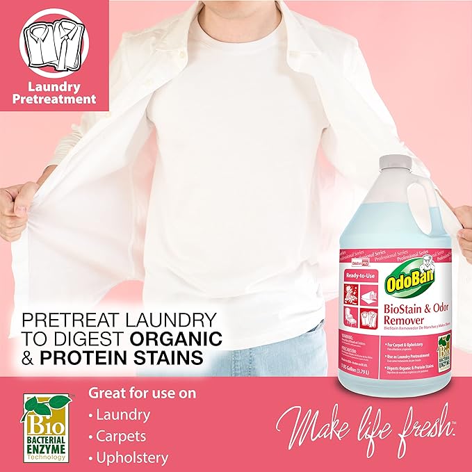 OdoBan Professional Cleaning and Odor Control Solutions, Ready-to-Use Biostain and Odor Remover, Made in the USA, 2 Gallons