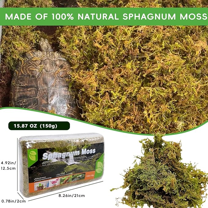 BNOSDM 5.2OZ Natural Sphagnum Moss for Reptiles,7QT Reptile Dried Live Moss Substrate for Terrarium Plants,Frogs Peat Mosses Bedding for Leopard Gecko,Tortoises,Snake,Lizards,Salamanders
