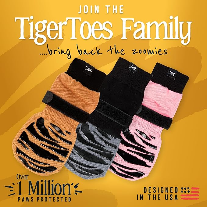 DOK TigerToes Premium Non-Slip Dog Socks for Hardwood Floors - Extra-Thick Grip That Works Even When Twisted - Prevents Licking, Slipping, and Great for Dog Paw Protection (Cool Caramel, Small)
