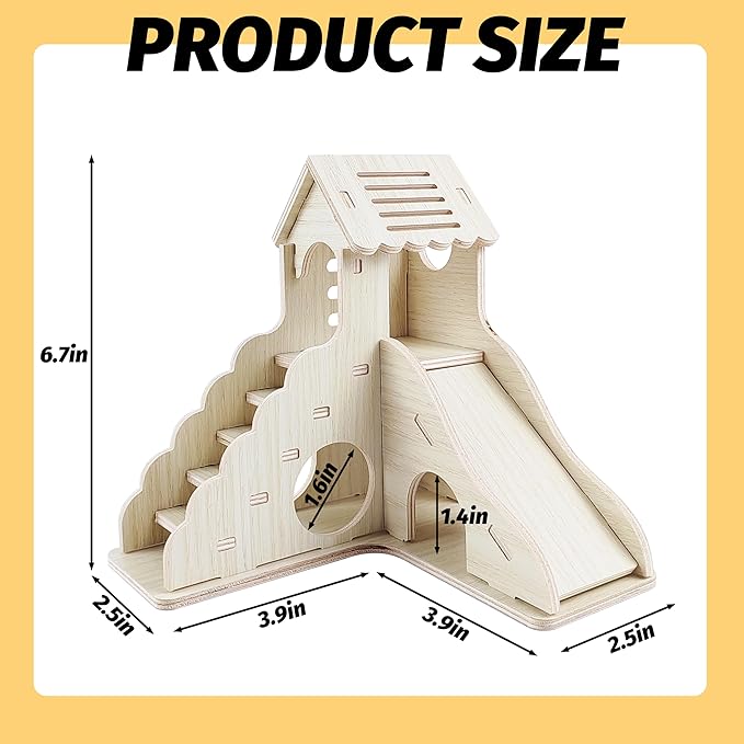 Hamster House - Double-Decker Hut With Slide, Cage Accessories, Small Animal Habitat Decor