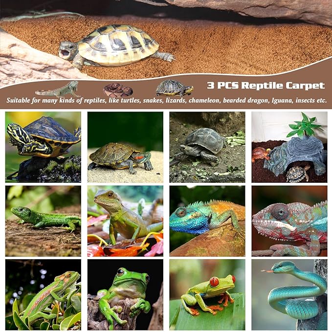 ZeeDix 3 Rolls Reptile Carpet, 16 x 36 inches Natural Coconut Fiber Liner Mat Flooring Accessories for Reptile Tank - Bearded Dragon Tortoise Lizard Turtle Snake Leopard Gecko Substrate Bedding