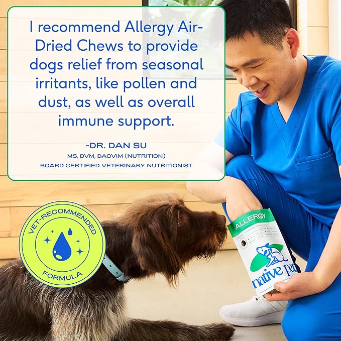 Native Pet Dog Allergy Chews - Dog Allergy Relief with Probiotics and Colostrum for Itchy Skin Relief to Support Seasonal Allergy and Healthy Immune System - All Natural Anti-Histamine - 60 Chews