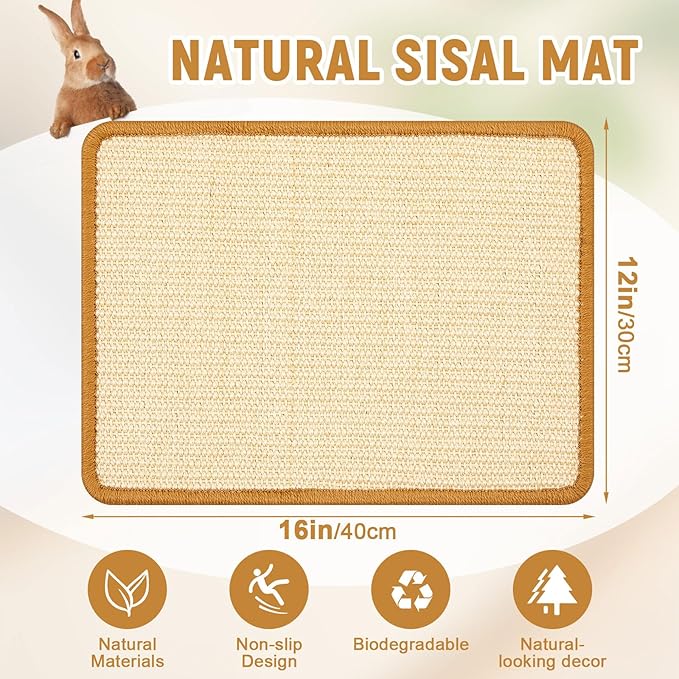 Thyle 8 Pcs Rabbit Scratching Pad Bulk 16 x 12 Inch Natural Sisal Bunny Scratch Mat Easy Replacement Claws and Teeth Care Rabbit Mats for Cat Cages Chew Toys for Bunny Pet Biting Sleeping Nesting