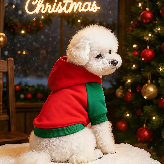 Custom Dog Hoodie, Personalized Sweatshirt with Photo Text Name Logo, Customized Hooded Sweater for Small Medium Large Dogs & Cats (Red + Green Border, XX-Large)