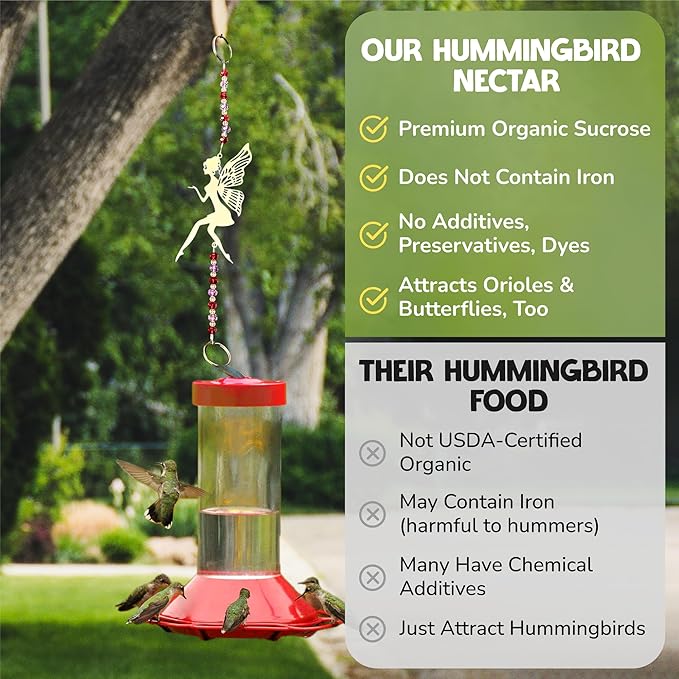 USDA Organic Hummingbird Nectar, Iron-Free, 12 x 8oz Concentrate Pouches, All-Natural, Dye-Free Nectar for Backyard Feeders, Bulk Hummingbird Food Mix for Outdoor Bird Lovers