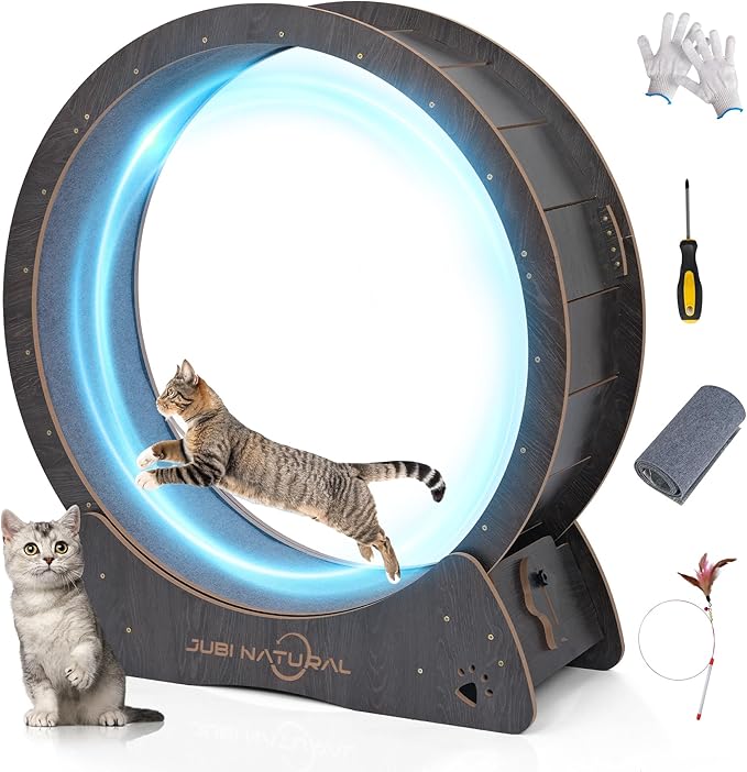 Cat Exercise Wheel, 40" Cat Running Wheel for Indoor Cats with Quiet Carpeted Runway, Cats Treadmill Wheels with Locking Mechanism, Cat's Weight Loss and Health - Black