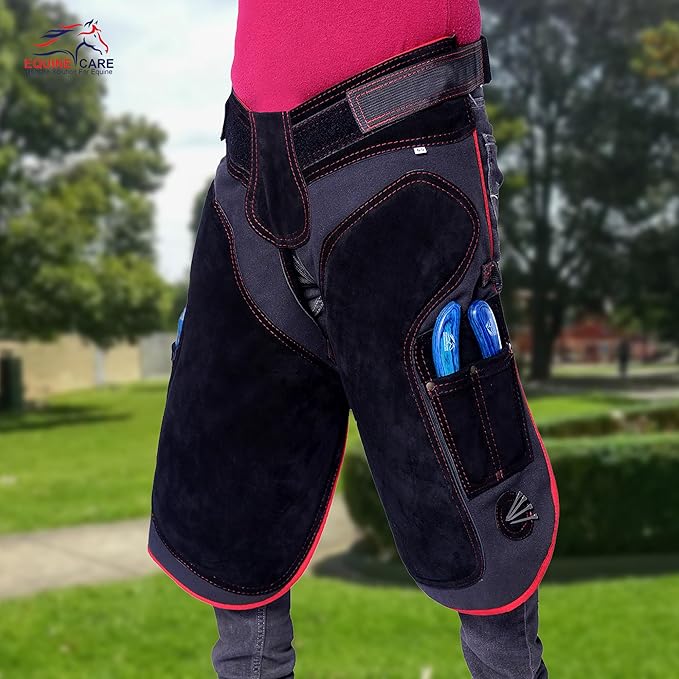 Equine Care Farrier Apron Chaps – Cowhide Leather & 500 GSM Canvas, EVA Padded Air-Mesh, Dual Magnetic, Adjustable Waist, Ergonomic Apron for Farriers, Blacksmiths & Hoof Trimming (25 inches (65 cm))