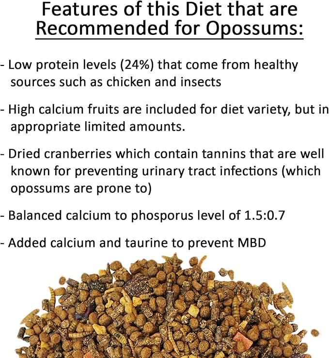Exotic Nutrition Opossum Complete - Nutritionally Complete Healthy Pellet Diet - Food for Short-Tailed & Virginia Opossums (1 lb.)
