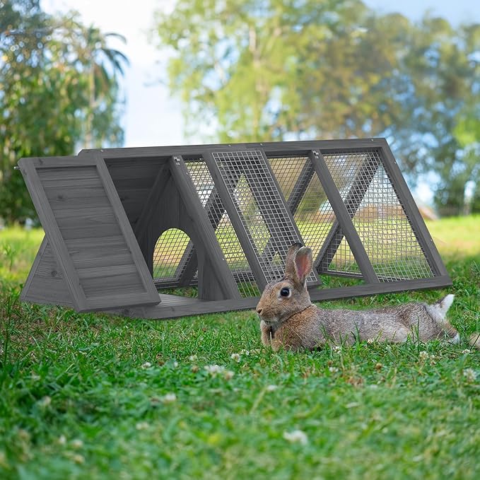 GOJOOASIS Chicken Coop for 2 Chickens Small Rabbit Hutch Quail Coop Wooden Bunny Cages Outdoor Chicken House w/Ventilating Wire (Grey)