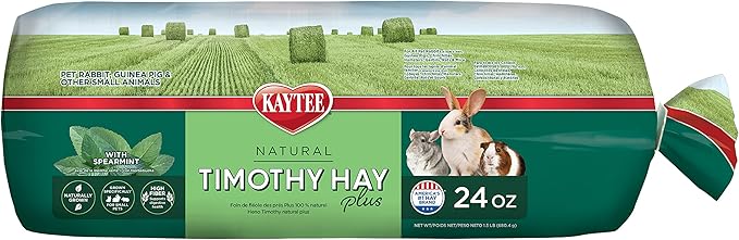 Kaytee All Natural Timothy Hay Plus Mint for Guinea Pigs, Rabbits & Other Small Animals, 24 Ounce