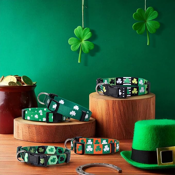 Native Pup St Patricks Dog Collar- Saint Patrick Green Shamrock Pet Collars- St. Patrick’s Lucky Irish- Cute Boy Girl Puppy Gift- Adjustable for Small, Medium, Large Breeds (Argyle, Small)