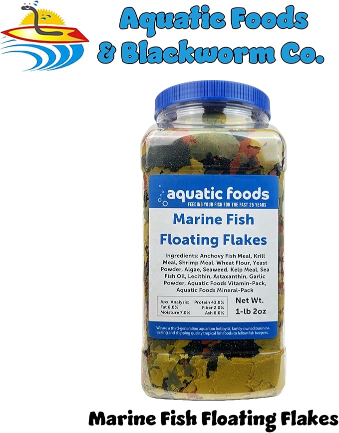 Aquatic Foods Inc. Marine Fish Premium Flakes for All Marine & Tropical Fish. Aquatic Foods Premium Flakes…1-lb 2oz Lg Jar