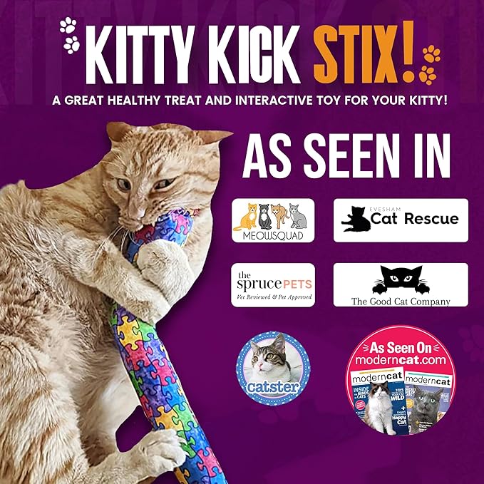 Kitty Kick Stix 15" Original Catnip Kicker Toy (Set of 2), Handmade in USA by Cat Lovers, Interactive Natural Cat & Kitten Toy, Packed with 100% Potent Catnip for All Breeds (15" +6" Combo)
