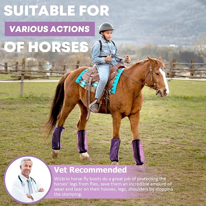 All-Purpose Fine Mesh Horse Fly Boots Breathable Anti-Fly Leggings with Sturdy Support Strips Reduce Annoying Stomping & 360°Leg Protection Durable Easy-Clean Material 4-Pack Lavender Purple