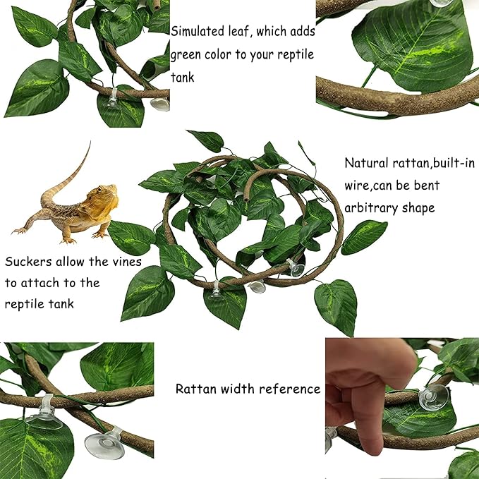 Hamiledyi Reptile Moss Cave Hide,Crested Gecko Habitat Hammock Green Moss Accessories Plastic Terrarium Plant Vines for Small Bearded-Dragon,Snakes,Chameleon Climbing Hibernation Sleeping