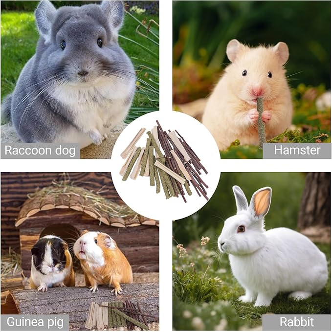 300g Rabbit Chew Toys,Apple Wood Sticks with Sweet Bamboo,Grass Rolls for Guinea Pigs Teeth Care Hamster Hedgehog (0.66lb)