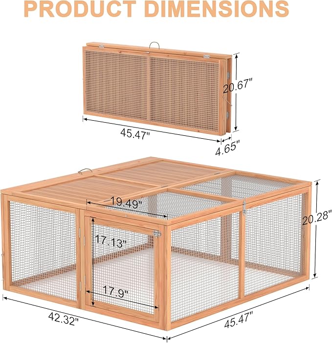 Portable Chicken Coop Run, Rabbit Hutch with Top & Side Opening Doors, Folding Wooden Rabbit Cage for Guinea Pigs, Bunny, Rabbit, Hedgehog, Small Animal Outdoor (Logs)