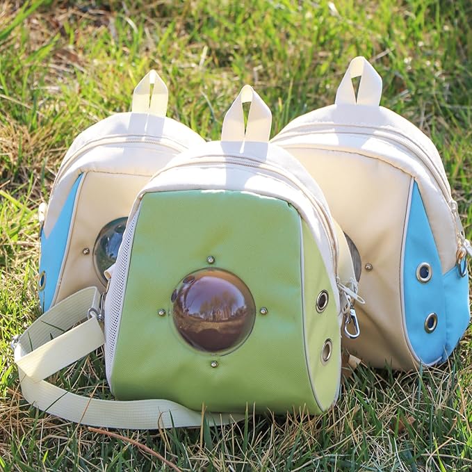 Hamster Carrier, Suitable for Sugar Gliders, Rats, Parrots and Other Small Pets, Breathable Bird Backpack with Transparent Spacecraft (Green)
