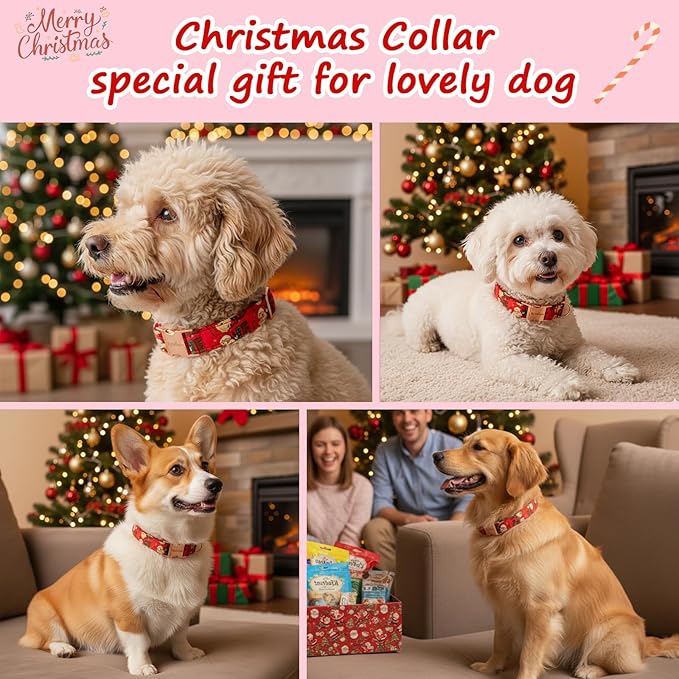 Christmas Dog Collar，Soft Cotton Dog Collars for Extra Small Dogs, Dog Christmas Collar with Santa for Small Medium Large Dogs, Adjustable Red Collars Perfect for Girl or Boy Dog Collars-XS