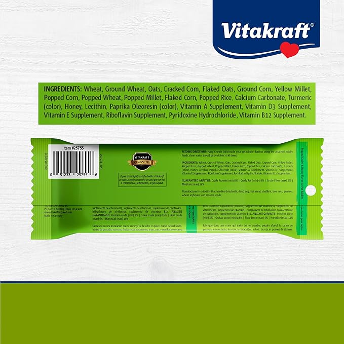 Vitakraft Rabbit Popped Grains & Honey Treat Sticks 2 Pack, 3.0 Ounce