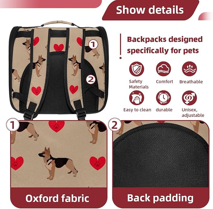 Dog and Heart Cat Carrier Backpack,900D Wear-Resistant Oxford Fabric, Dog Carrier Cat Backpacks Suitable for Travel