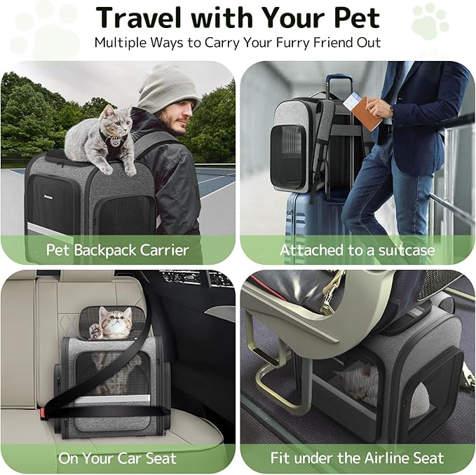 Pawtners Cat Carrier Backpacks with Play Tunnel, Expandable Cat Backpack with Breathable Mesh, Pet Carrier Backpack for Small Cats Dogs Up to 18 Lbs, Dog Backpack for Travel Hiking Camping Outdoor